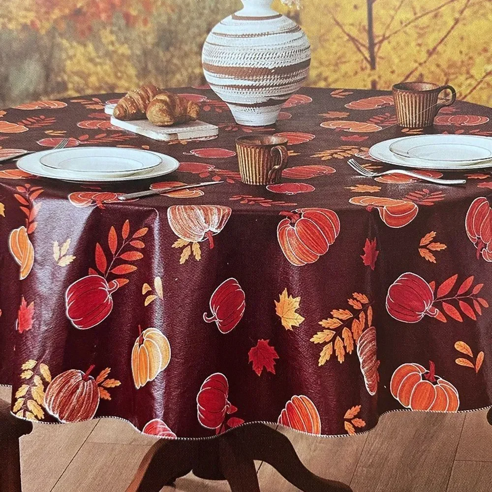 Kirkton House Vinyl 70” Round Tablecloth with Autumn Design